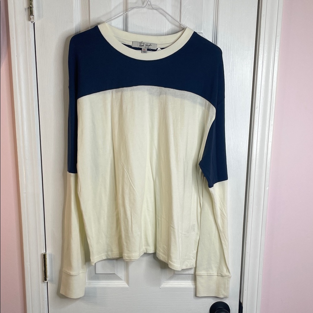 Junk Food Navy and Cream Long Sleeve Top Size XL NWT
